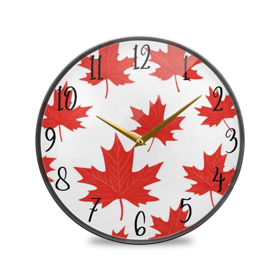 Acrylic Circular Clock 9.5x9.5 Inch Circular Clock Decorative Clock Creative Clock Dual-Purpose Clock Wall Clock Clock Decorate Your Space Red Maple Leaf1