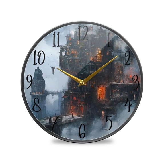 Acrylic Circular Clock 9.5x9.5 Inch Circular Clock Decorative Clock Creative Clock Dual-Purpose Clock Wall Clock Clock Decorate Your Space Steam Punk Castle