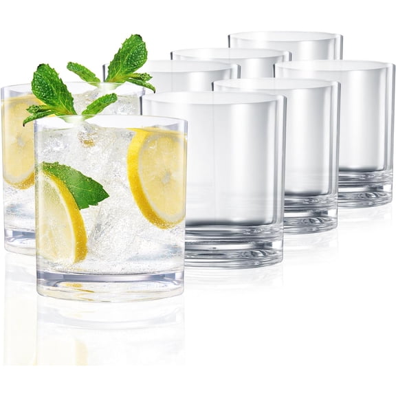 Acrylic Classic Clear Plastic Reusable Drinking Glasses (Set of 8) Restaurant Cups Style 12oz Unbreakable Rocks Cups, Tumbler, Juice, Wine | BPA-Free Tumblers | Top-Rack Dishwasher Safe, Tritan