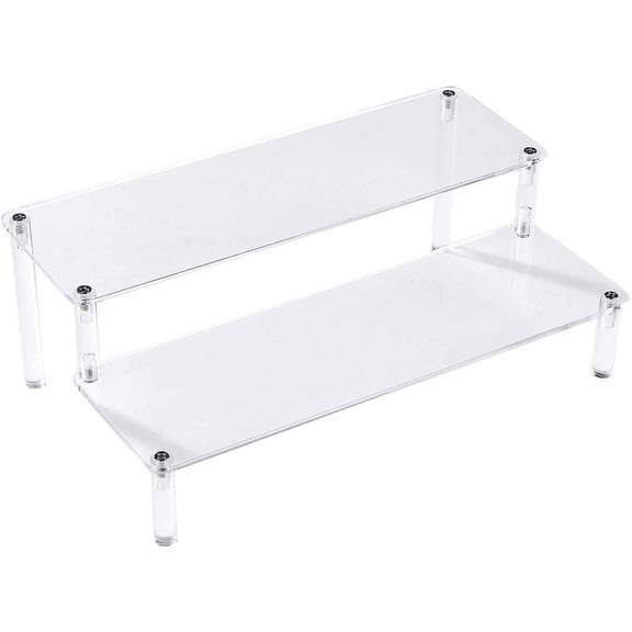 Acrylic Clear 2-Tier Riser Display Shelf for Figures, Desserts Holder, Collections Organizer and Cosmetic Items (12" x 6.9" 4.25")