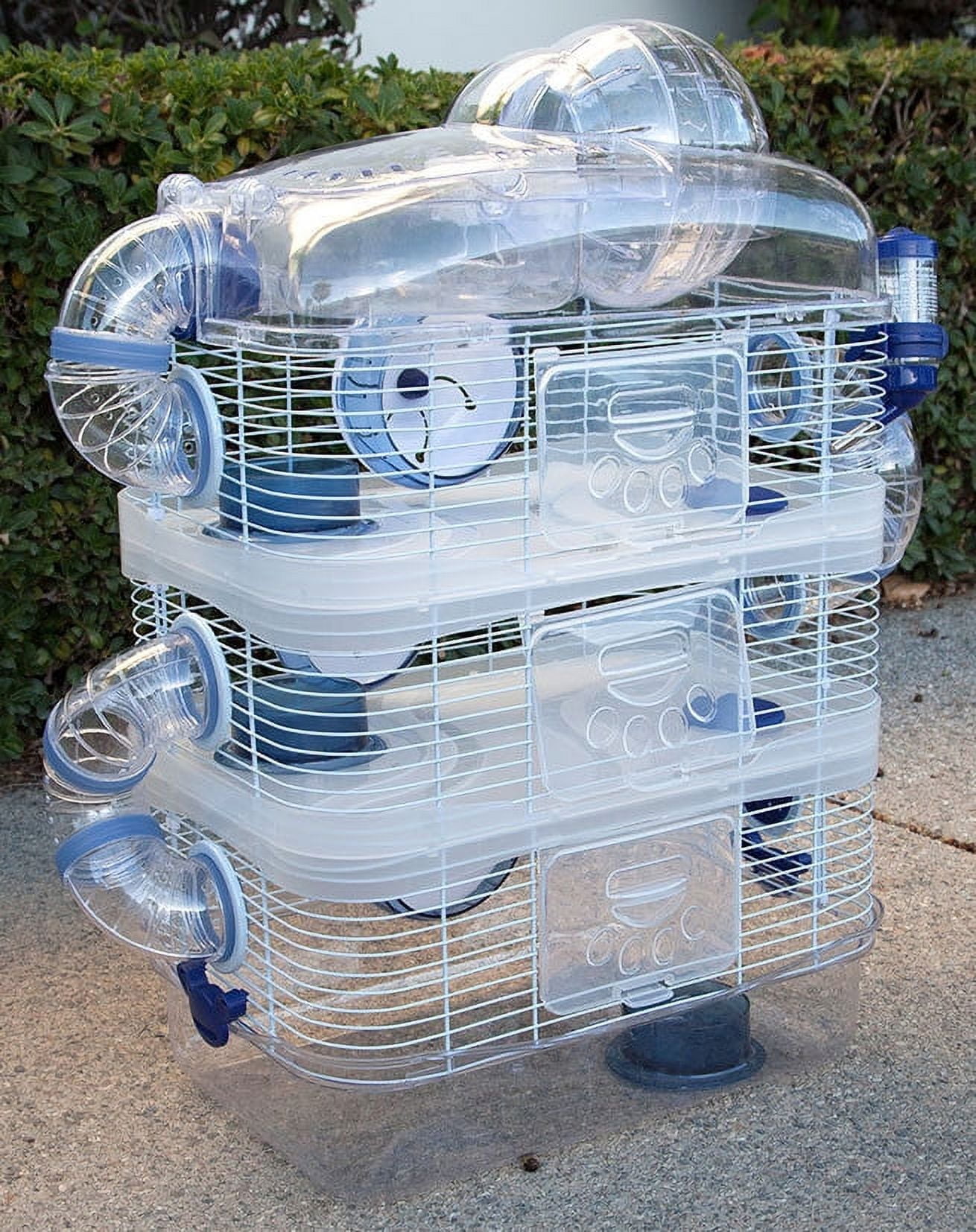 Acrylic Clear 4-Tiers Expansible and Customizable Hamster Palace Mouse House Gerbil Habitat Home Cage With Top Lookout Level Exercise Running Ball