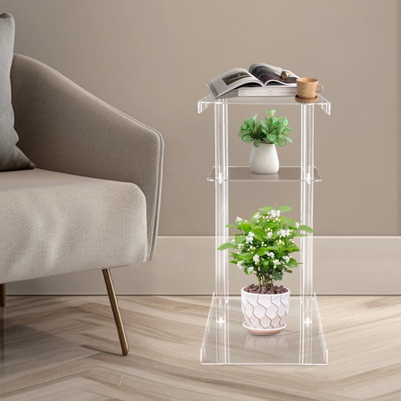 Acrylic Clear Acrylic End Table 3 Tier C Shaped Plant Stand for Bedroom Bathroom