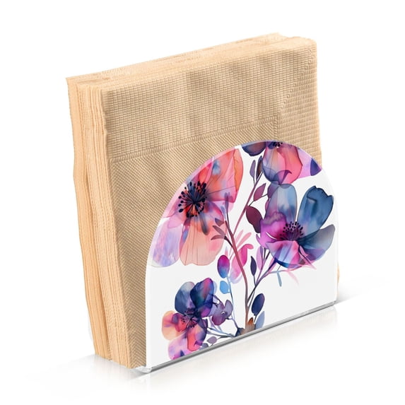 Acrylic Clear Cocktail Napkin Holder 2 Pack 4.1x4.9x2 inch Watercolor Flowers Bouquet