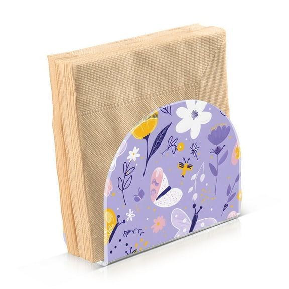 Acrylic Clear Cocktail Napkin Holder 4.1x4.9x2 inch Abstract Flowers and Butterflies