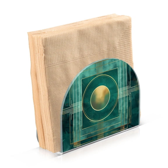 Acrylic Clear Cocktail Napkin Holder 4.1x4.9x2 inch Abstract Teal Geometric