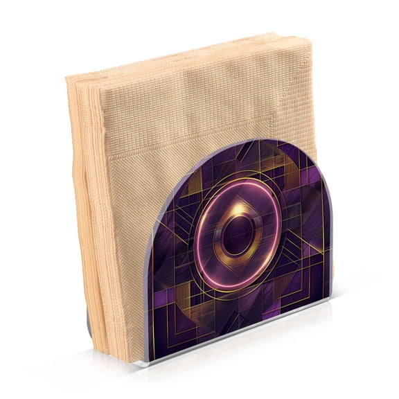Acrylic Clear Cocktail Napkin Holder 4.1x4.9x2 inch Abstract Violet Geometric