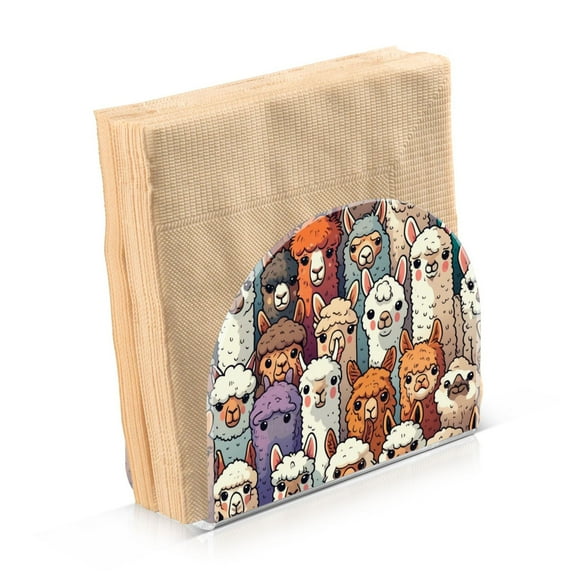 Acrylic Clear Cocktail Napkin Holder 4.1x4.9x2 inch Alpaca Llama Animal Faces
