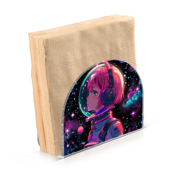 Acrylic Clear Cocktail Napkin Holder 4.1x4.9x2 inch Astronaut Girl in Space