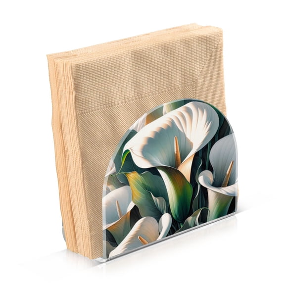 Acrylic Clear Cocktail Napkin Holder 4.1x4.9x2 inch Beautiful Soft Lilies Flower