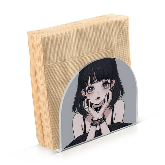 Acrylic Clear Cocktail Napkin Holder 4.1x4.9x2 inch Cool Girl with Cat Ear