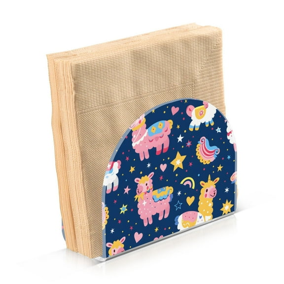 Acrylic Clear Cocktail Napkin Holder 4.1x4.9x2 inch Cute Alpacas Hearts Stars