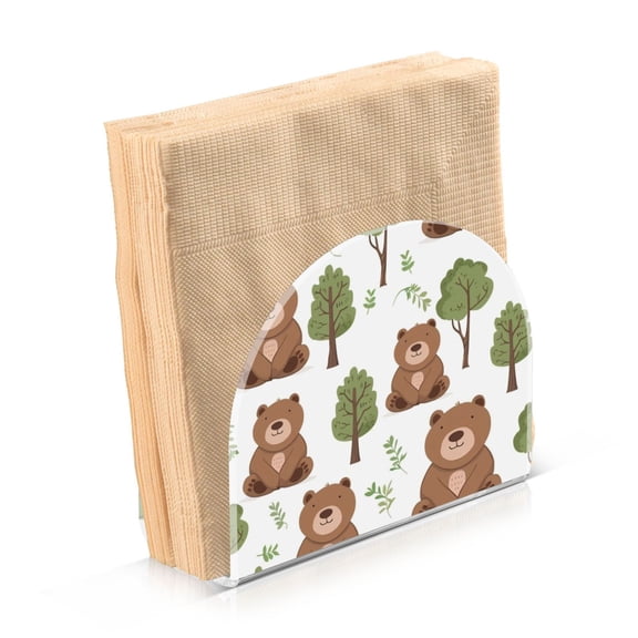 Acrylic Clear Cocktail Napkin Holder 4.1x4.9x2 inch Cute Bear with Tree