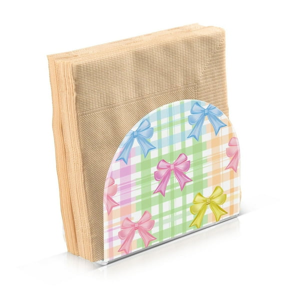 Acrylic Clear Cocktail Napkin Holder 4.1x4.9x2 inch Cute Bows and Plaid
