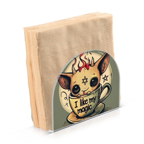 Acrylic Clear Cocktail Napkin Holder 4.1x4.9x2 inch Cute Demon on Cup