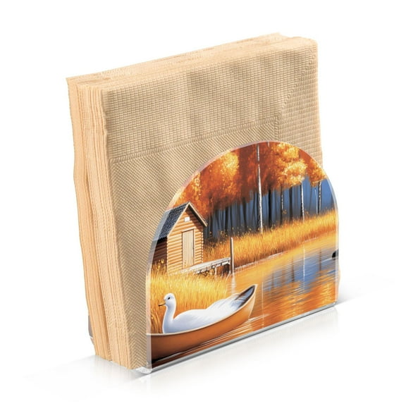 Acrylic Clear Cocktail Napkin Holder 4.1x4.9x2 inch Ducks in Boat on River