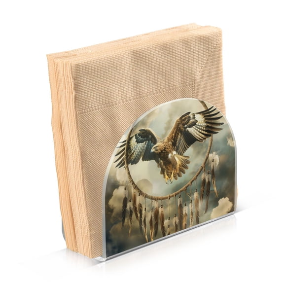 Acrylic Clear Cocktail Napkin Holder 4.1x4.9x2 inch Eagle Clouds Feather