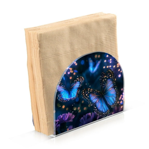 Acrylic Clear Cocktail Napkin Holder 4.1x4.9x2 inch Fireworks and Glowing Butterflies