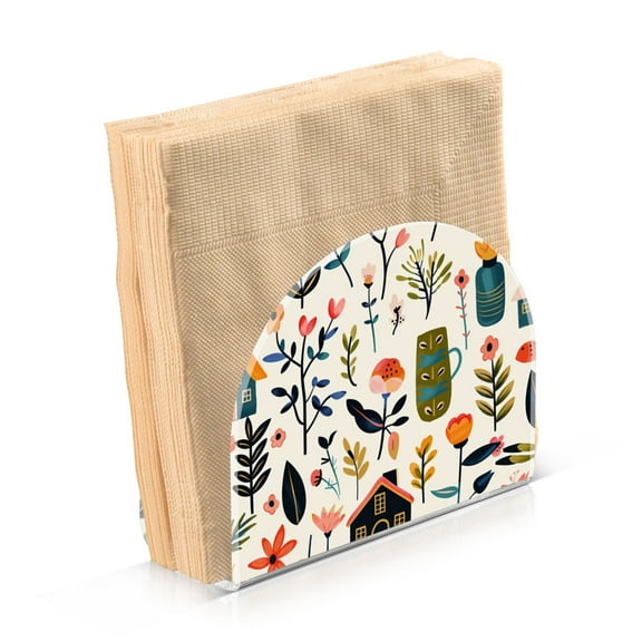 Acrylic Clear Cocktail Napkin Holder 4.1x4.9x2 inch Flower House Leaves