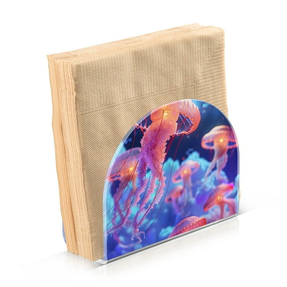 Acrylic Clear Cocktail Napkin Holder 4.1x4.9x2 inch Fly Jellyfish and Moon