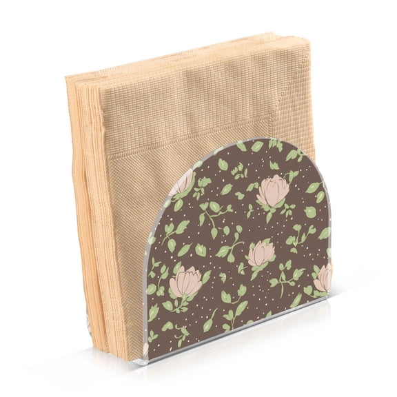 Acrylic Clear Cocktail Napkin Holder 4.1x4.9x2 inch Green Leaves Small Roses