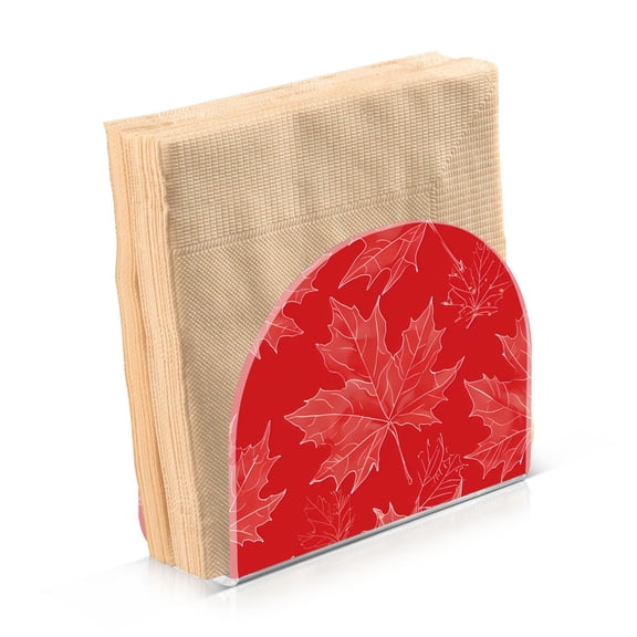 Acrylic Clear Cocktail Napkin Holder 4.1x4.9x2 inch Hand Drawn Maple Leaves