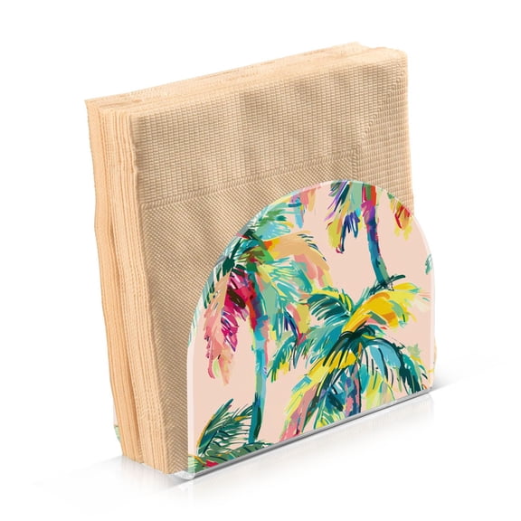 Acrylic Clear Cocktail Napkin Holder 4.1x4.9x2 inch Hand Painted Palm Tree