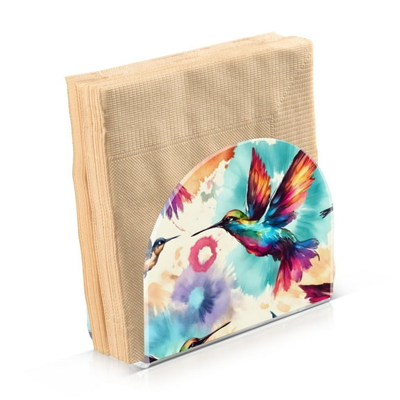 Acrylic Clear Cocktail Napkin Holder 4.1x4.9x2 inch Humming Birds Tie Dye