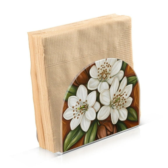 Acrylic Clear Cocktail Napkin Holder 4.1x4.9x2 inch Jasmine Flowers and Leaf
