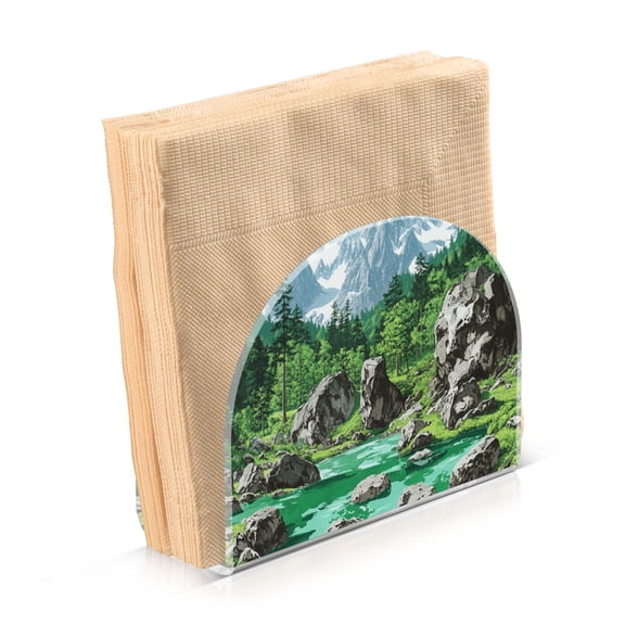 Acrylic Clear Cocktail Napkin Holder 4.1x4.9x2 inch Lake in Mountains