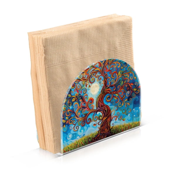 Acrylic Clear Cocktail Napkin Holder 4.1x4.9x2 inch Lift Tree and Moon
