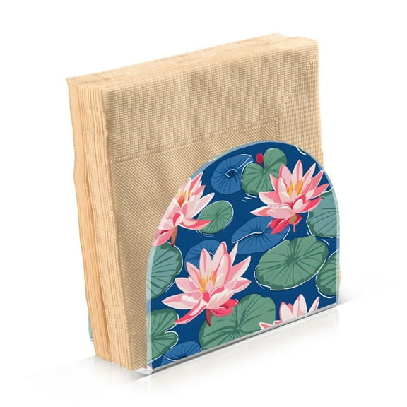 Acrylic Clear Cocktail Napkin Holder 4.1x4.9x2 inch Lily Flower and Lotus Leaf