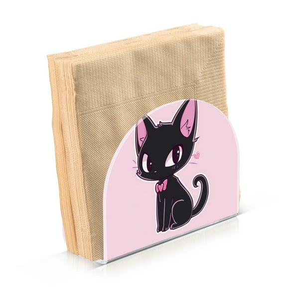 Acrylic Clear Cocktail Napkin Holder 4.1x4.9x2 inch Lovely Cat Wear Bow Tie