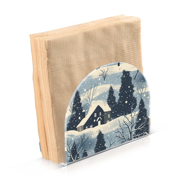 Acrylic Clear Cocktail Napkin Holder 4.1x4.9x2 inch Snow House Tree
