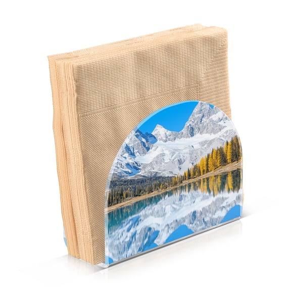 Acrylic Clear Cocktail Napkin Holder 4.1x4.9x2 inch Snow-capped Mountains Reflecting in Lake