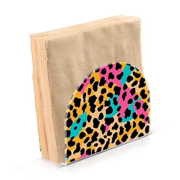 Acrylic Clear Cocktail Napkin Holder 4.1x4.9x2 inch Soft Color Leopard Print