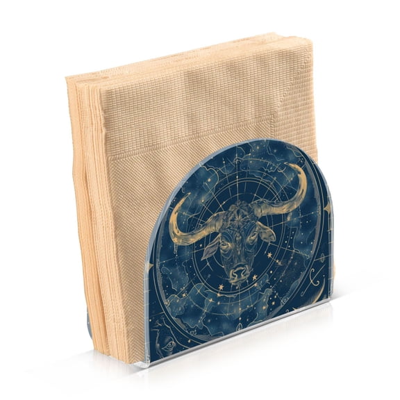 Acrylic Clear Cocktail Napkin Holder 4.1x4.9x2 inch Taurus Of Zodiac
