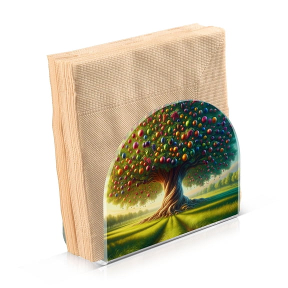 Acrylic Clear Cocktail Napkin Holder 4.1x4.9x2 inch Tree with Colorful Fruits
