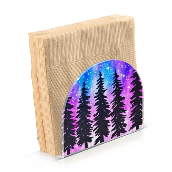 Acrylic Clear Cocktail Napkin Holder 4.1x4.9x2 inch Trees under The Starry Sky