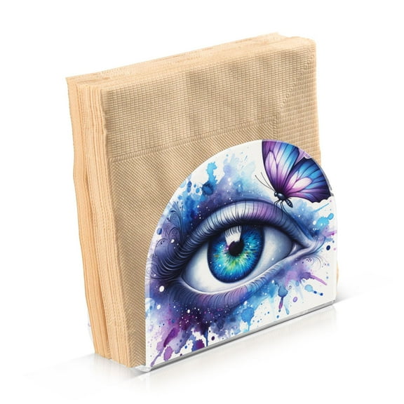 Acrylic Clear Cocktail Napkin Holder 4.1x4.9x2 inch Watercolor Eye with Butterfly