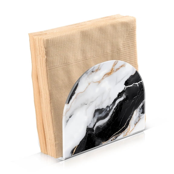 Acrylic Clear Cocktail Napkin Holder 4.1x4.9x2 inch White Black Marble Texture