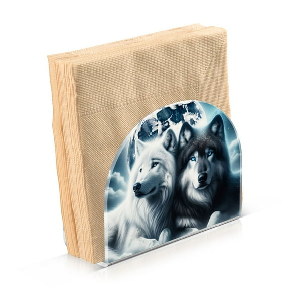 Acrylic Clear Cocktail Napkin Holder 4.1x4.9x2 inch Wolves Lying under Moonlight