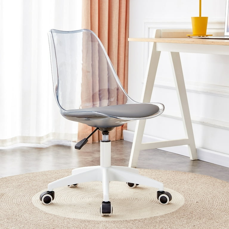 Acrylic Clear Desk Chair Armless Height Adjustable Swivel Ghost Chair with Cushion Swivel Home Office Chair with Wheels for Dormitories Bed Room