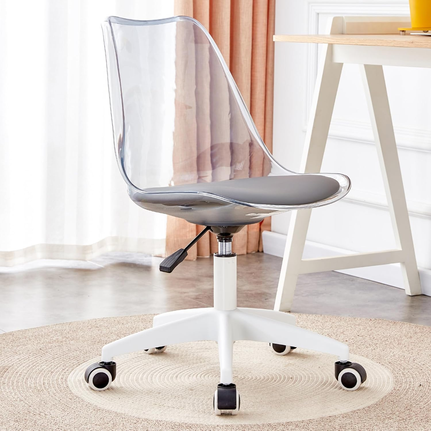 Acrylic Clear Ghost Chair with Wheels Adjustable Height Modern Office