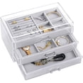 thumbnail image 1 of Acrylic Clear Jewelry Organizer Box 3 Drawers, Velvet Jewelry Storage, Earring Rings Necklaces Bracelets Storage Display Case Gift for Women, Girls, 1 of 11