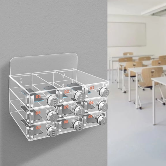 Acrylic Clear Phone Lock Box with Combination Lock ,Wall-Mounted 9 Slots Cell Phone Locker for Classroom ,Schools ,Office, Two Installation Methods