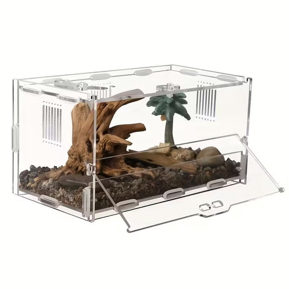 Acrylic Clear Reptile Habitat Enclosure Terrarium with Latch Perfect for Amphibians and Invertebrates Such as Spiders, Frogs, etc