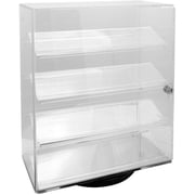 Acrylic Clear Rotating Lucite Counter top Display with 4 Shelves and Lock.