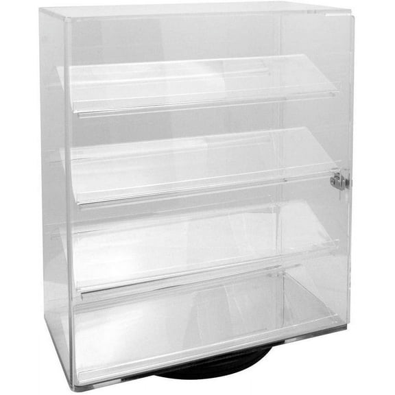 Acrylic Clear Rotating Lucite Counter top Display with 4 Shelves and Lock.