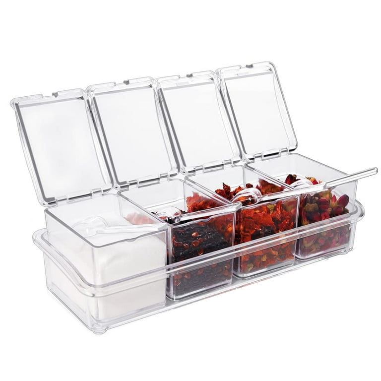 Acrylic Clear Seasoning Box Organizer 4 Pcs Kitchen Transparent Seasoning  Box Spice Pots Condiments Containers With Lid And Spoon Spice Pots For