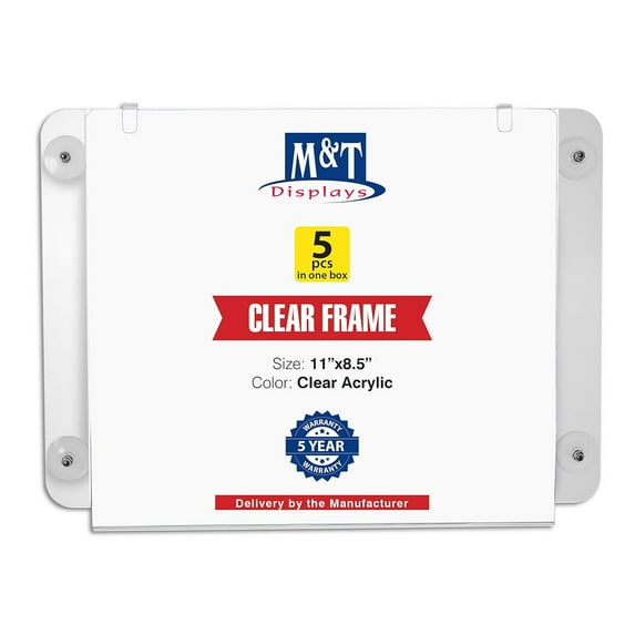 Acrylic Clear Sign Holder for Window Landscape 11x8.5 Inch Picture Frame Office Store Display 5-Pack